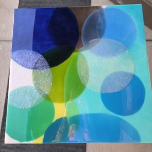 Original Abstract Resin Art In Blue +Green Hues, 24"x24" Cradled Wood Panel